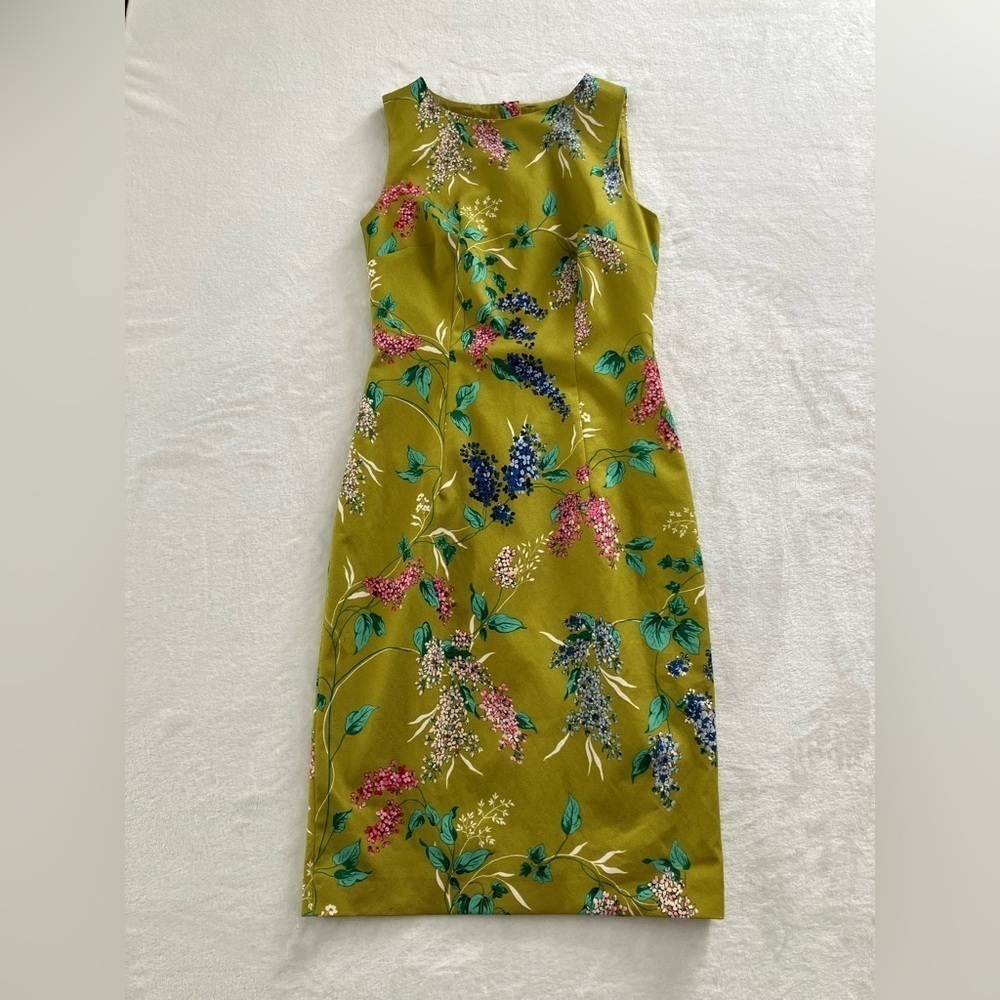 Hobbs London Size 4 Green Chartreuse Moira Garden Floral Sheath Occasions Dress - Picture 6 of 16